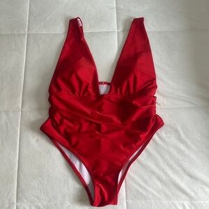 Red Plunge Swimsuit